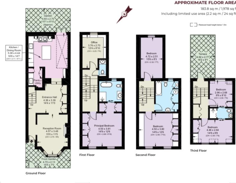 Floor plan of the four-storey house — Chelsea, West London