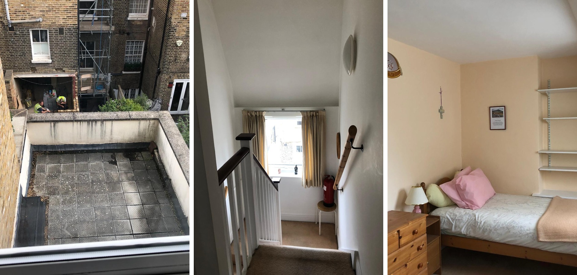 Original condition — rear, staircase and bedroom
